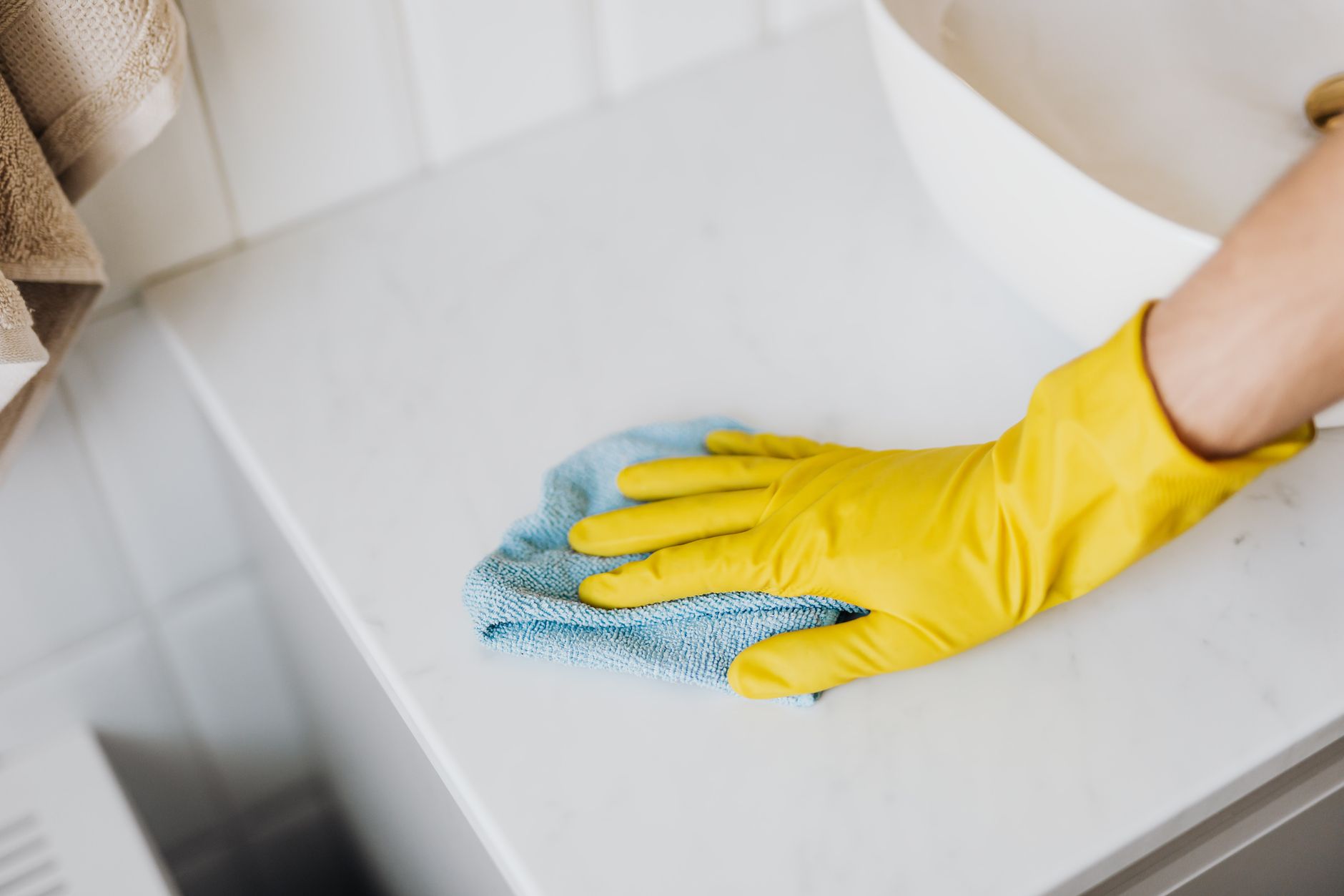 Detailing custom marble countertops in luxury kitchen